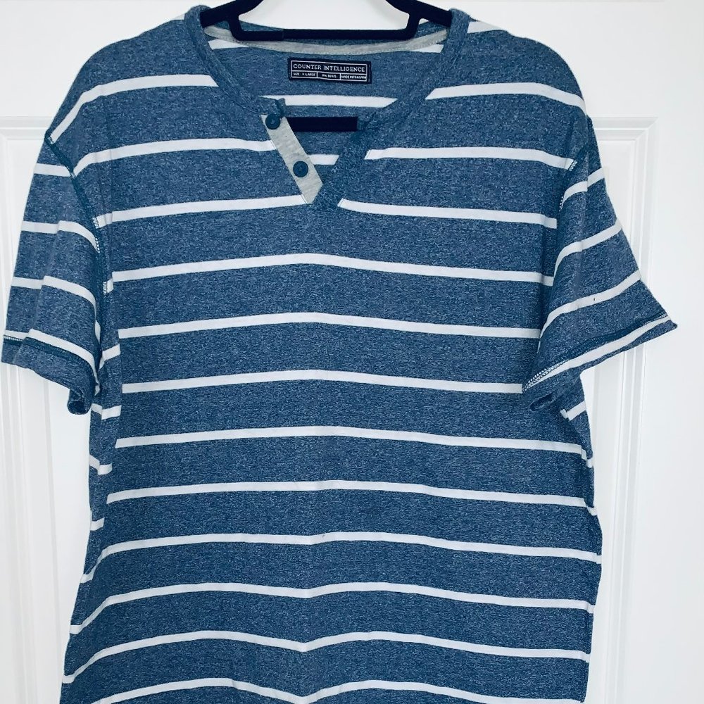 Blue & White Striped Henley NWOT